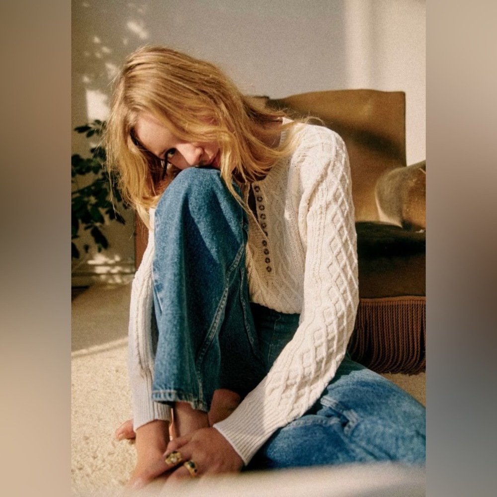 Sezane White Cable Knit Sweater